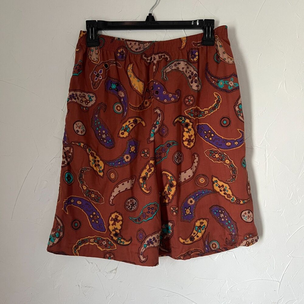 Vintage Paisley Shorts USA Made Elastic Waist Boho Festival Earthy Hippie Size M